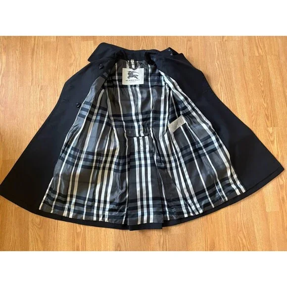 Burberry London Black Mid Length Trench Coat Size 6 - Picture 7 of 13
